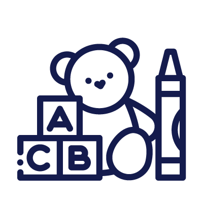 Icon eines Teddybären, mit Stift und Bauklötzen