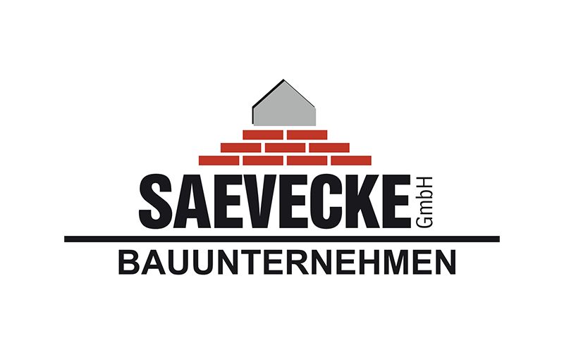 Logo von Saevecke GmbH Bauunternehmen mit einer Bildmarke aus Ziegelsteinen und einem Haus