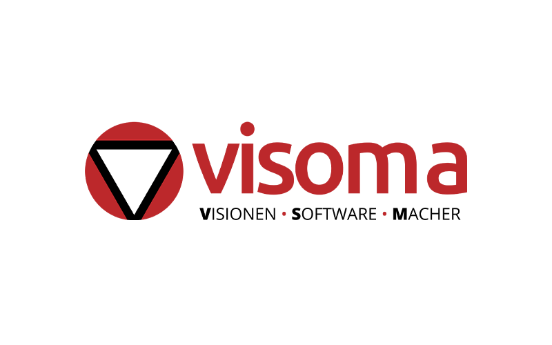 Logo von visoma mit roter Bilmarke