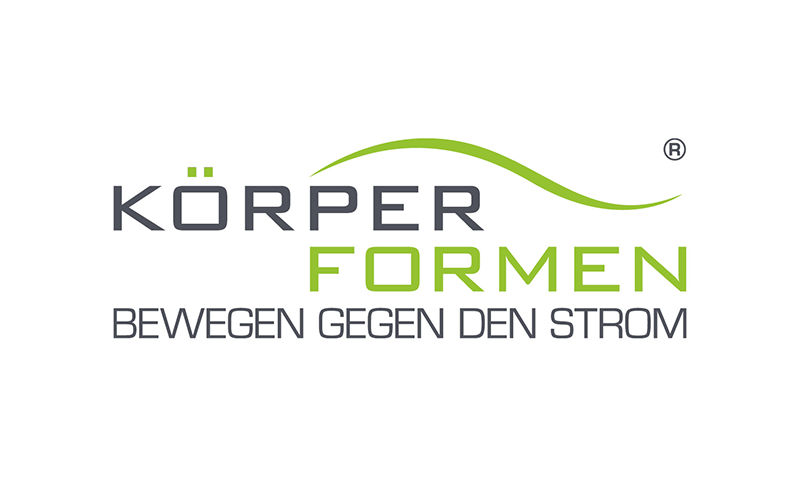 Logo von Körper Formen bewegen gegen den Strom mit grünem Schwung